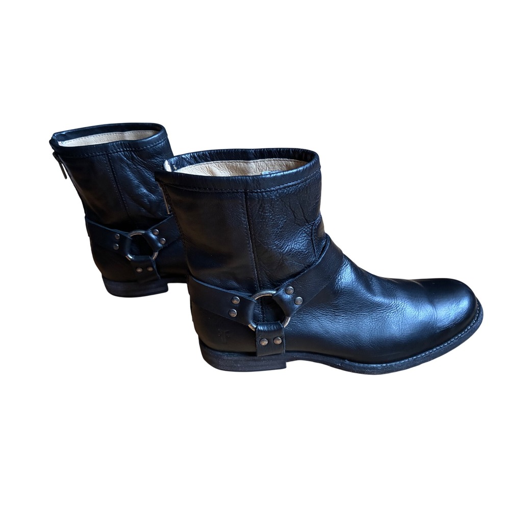 Men's Frye Phillip Harness Short Black Leather Moto Biker Boot 9.5 B Rear Zip